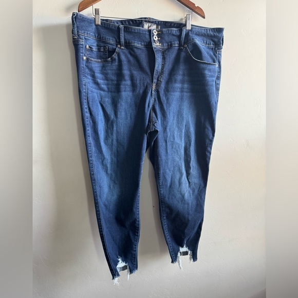 Torrid Blue Skinny Pants with Distressed Hem - Picture 1 of 11